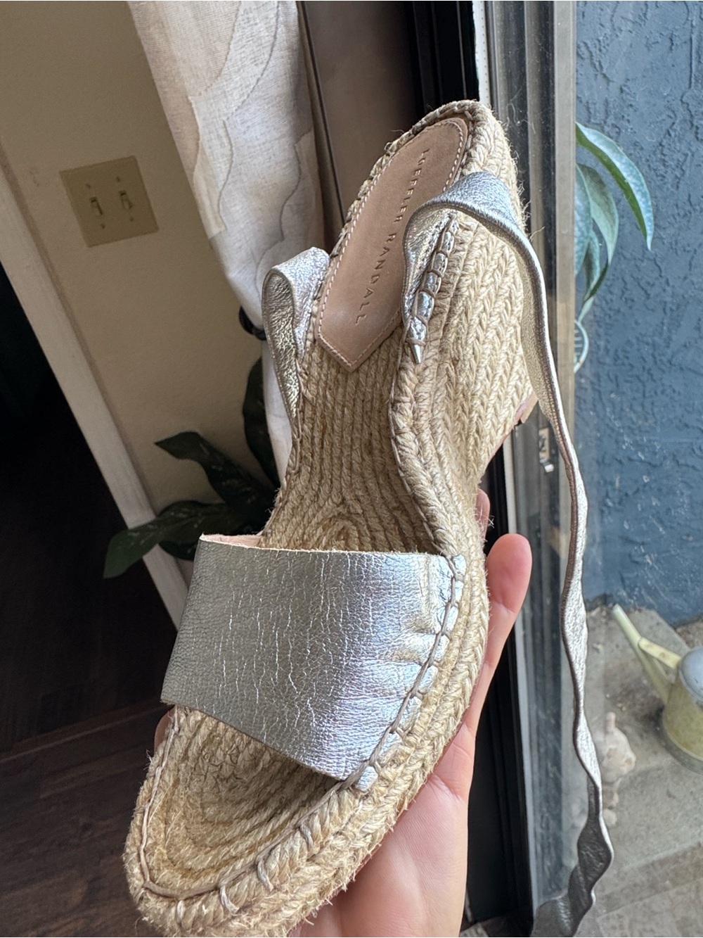 Loeffler Randall Silver Metallic Espadrille Wedge Sandals